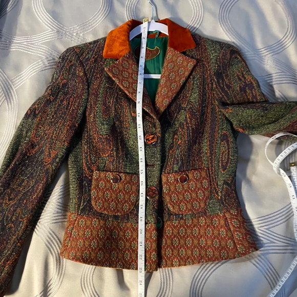 SOLD - ETRO {40} Wool Printed Jacket Orange & Green Tapestry - Picture 13 of 16